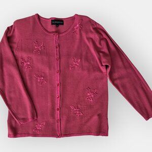 Floral fuchsia knit cardigan